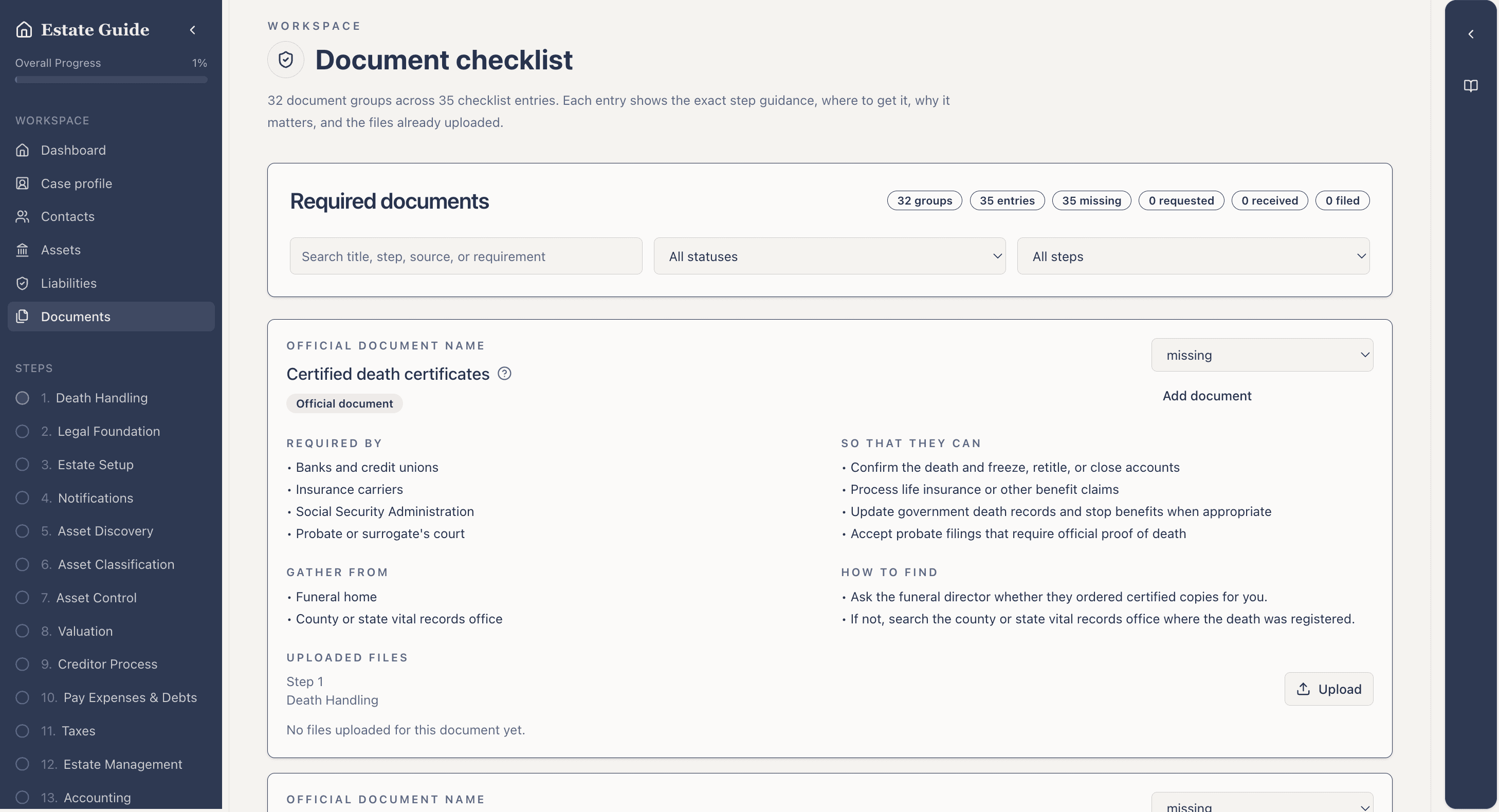 Placeholder for the Executorwise documents workspace screenshot.